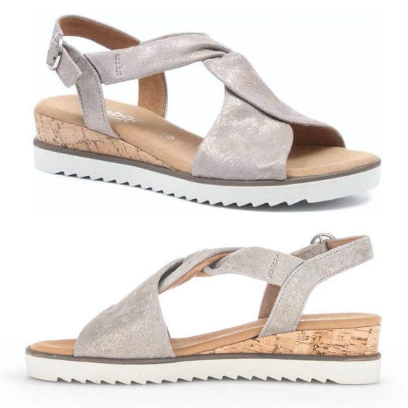 NWB GABOR Caruso Metallic Muschel Twist Sandal Kork/Cream Wedge - US 9 WIDE,Specials : American Fashion Style Bags On Sale